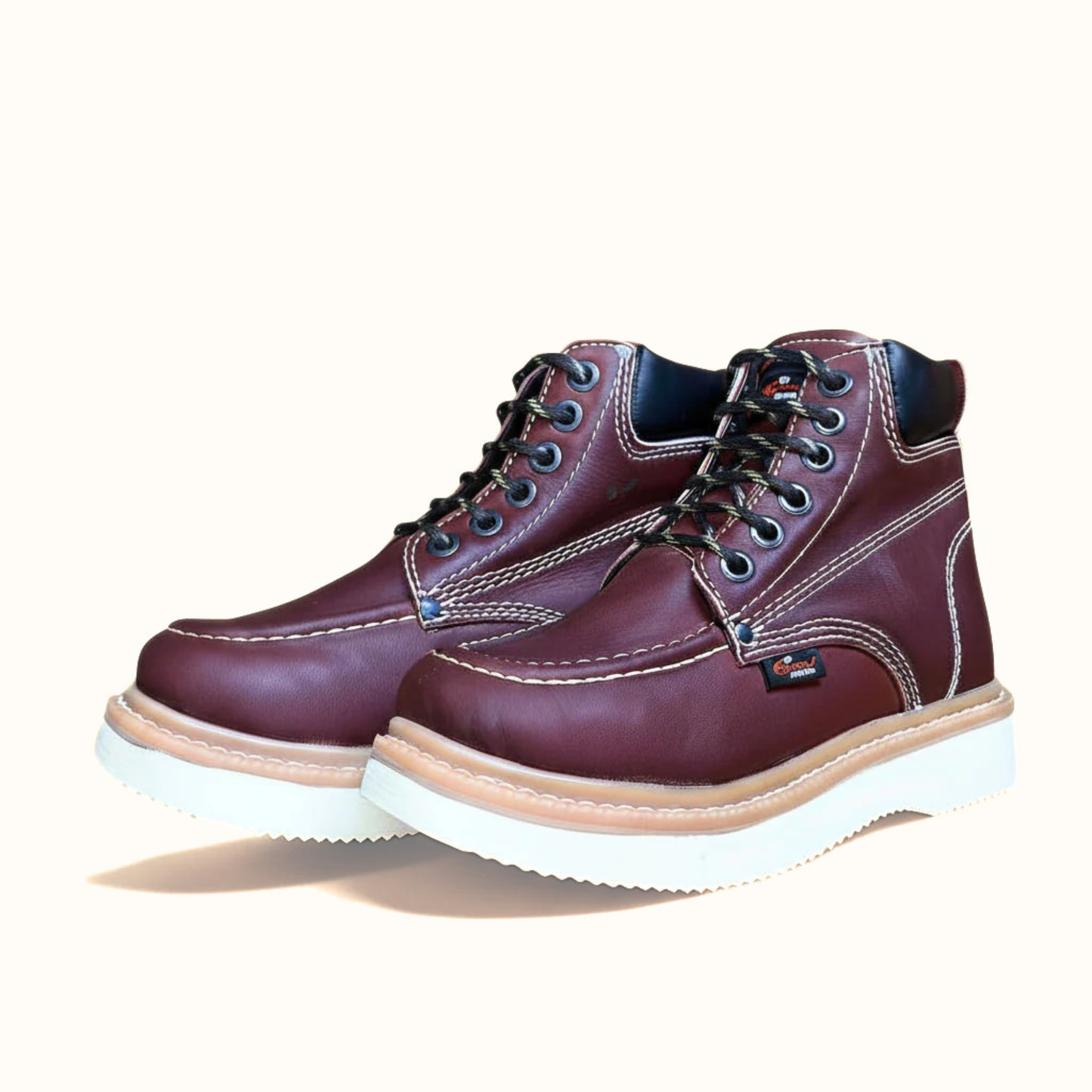 Cerro Piel Shedron Rayas Ambar work boot pair front angled view showing lace-up design
