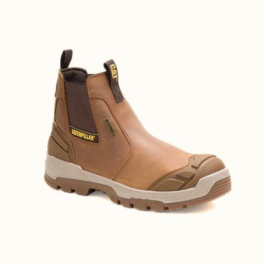 CAT Striver XL Chelsea Waterproof Steel Toe Work Boot brown angle view