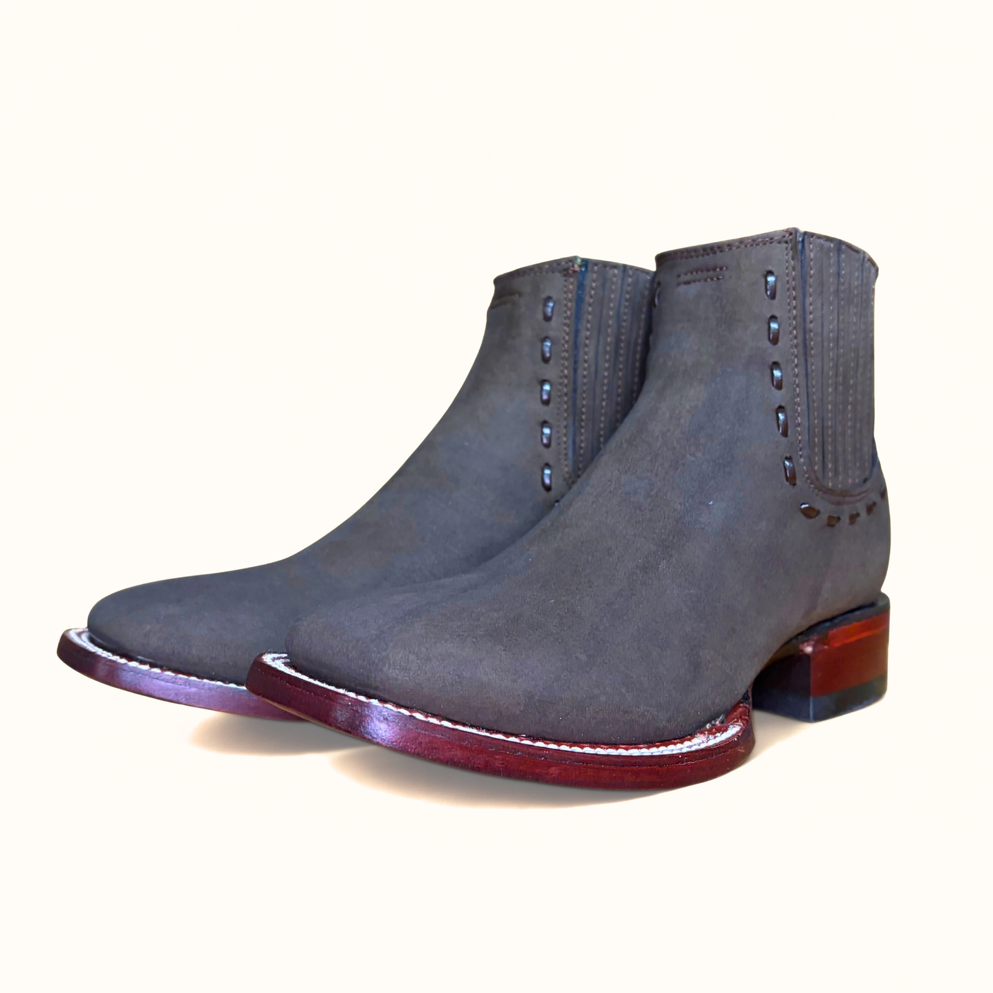 Los Altos Tobacco Nubuck Wide Square Toe Ankle Boot angle pair view