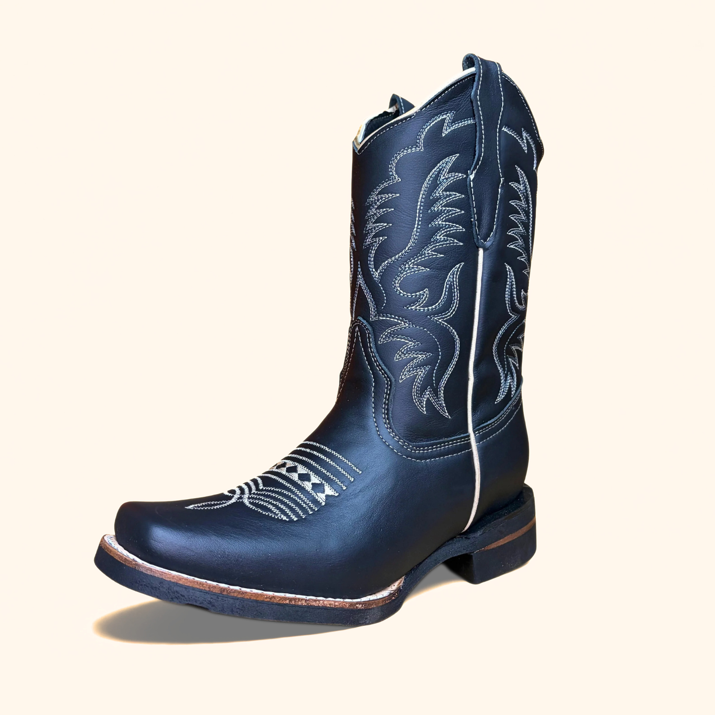 Front angled view of Arius Napa Black Rodeo Boots in black leather