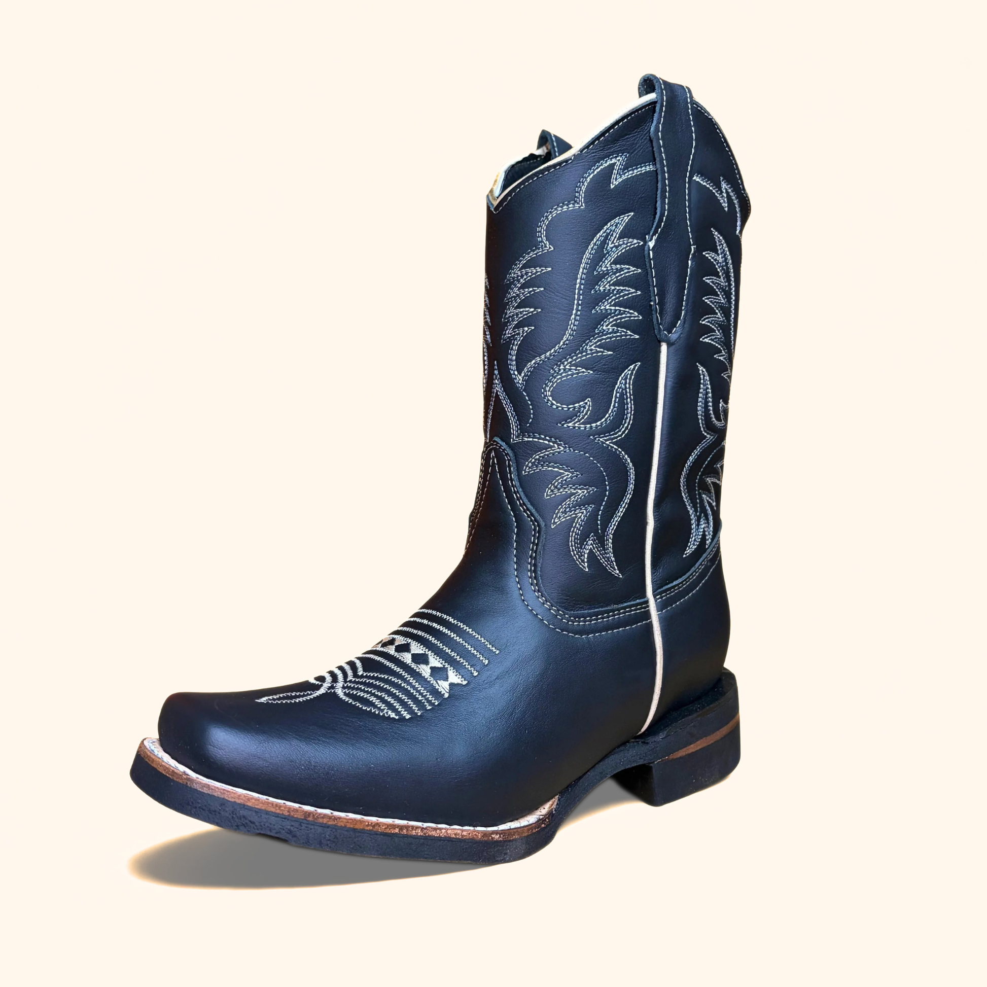 Front angled view of Arius Napa Black Rodeo Boots in black leather
