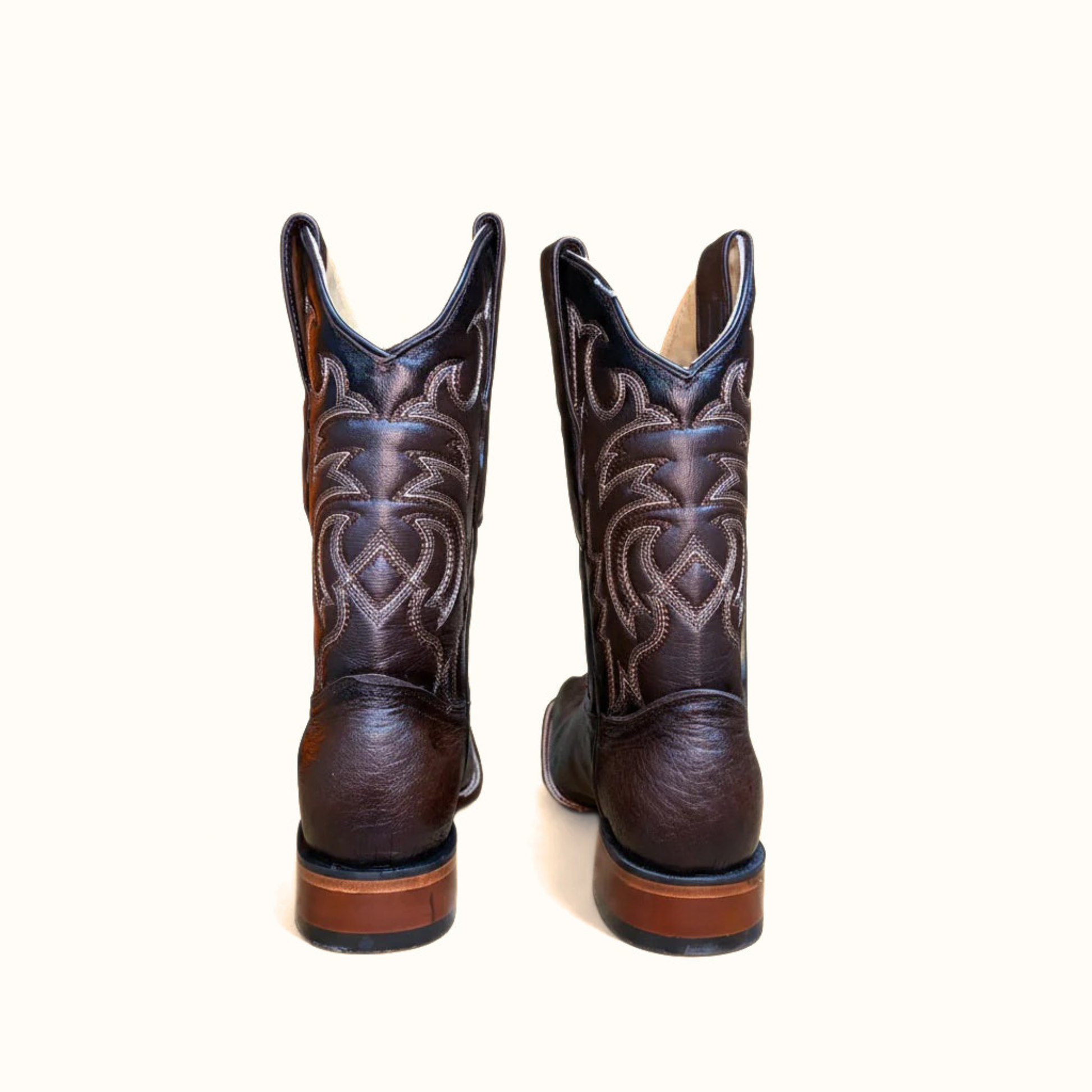 Los Altos smooth ostrich faded brown rodeo square toe boot back pair view