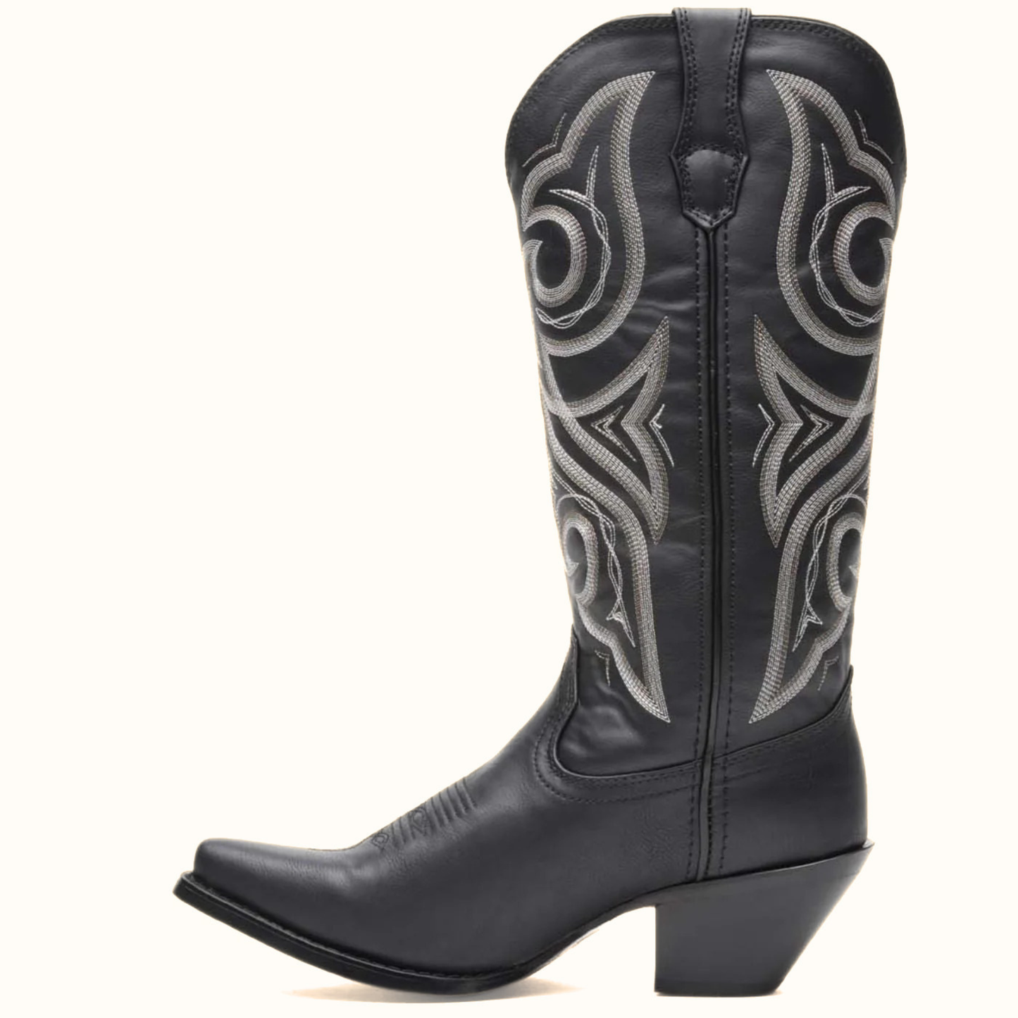 Crush by Durango Black Beauty Western Boot side view in black leather with embroidered shaft