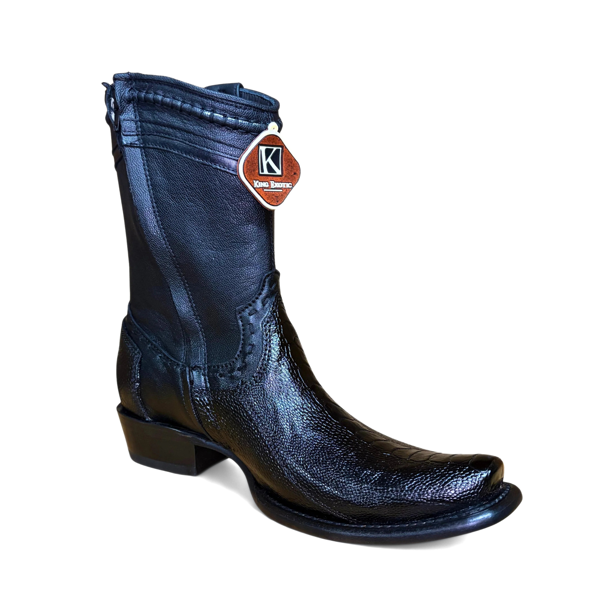 King Exotic Black Ostrich Leg Dubai Short Boot opposite angle view