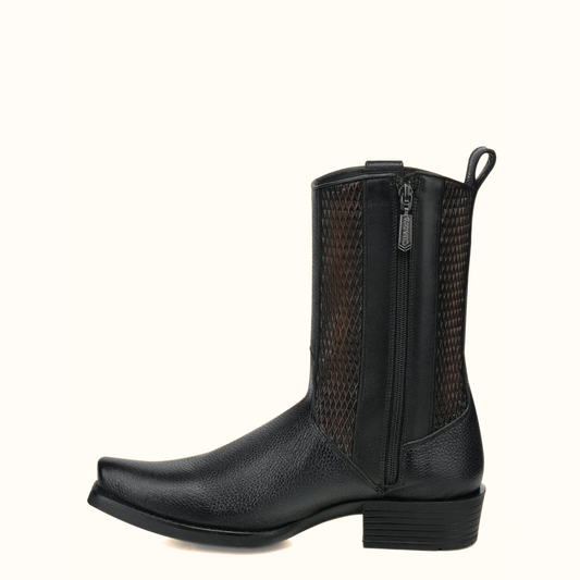 Cuadra Black Italian Deer Leather Urban Boots side profile