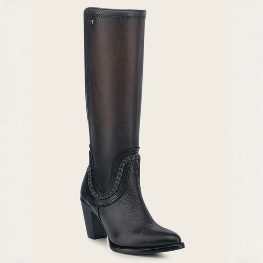 Cuadra Tall Elegant Bovine Boot angled view in dark brown leather