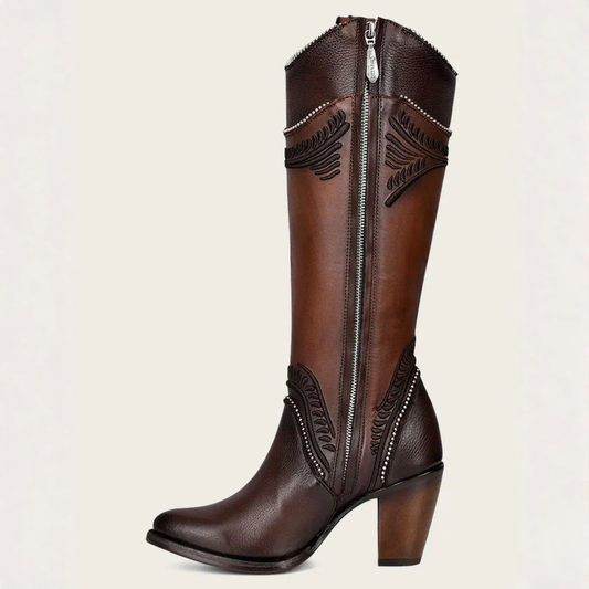 Cuadra Elegant Honey Embroidered Knee High Boot side profile view