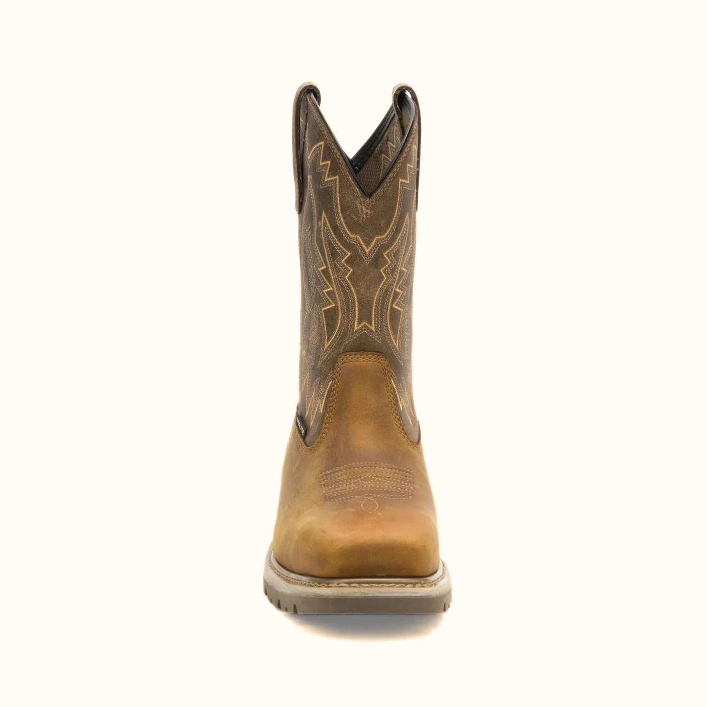 CAT Colorado Frontier Steel Toe Boot front view showing broad square toe