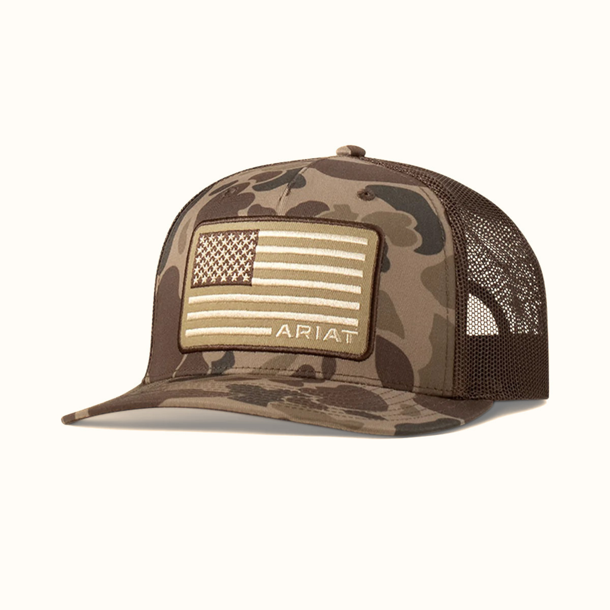 Ariat American Flag Camo Snapback Cap Brown front view