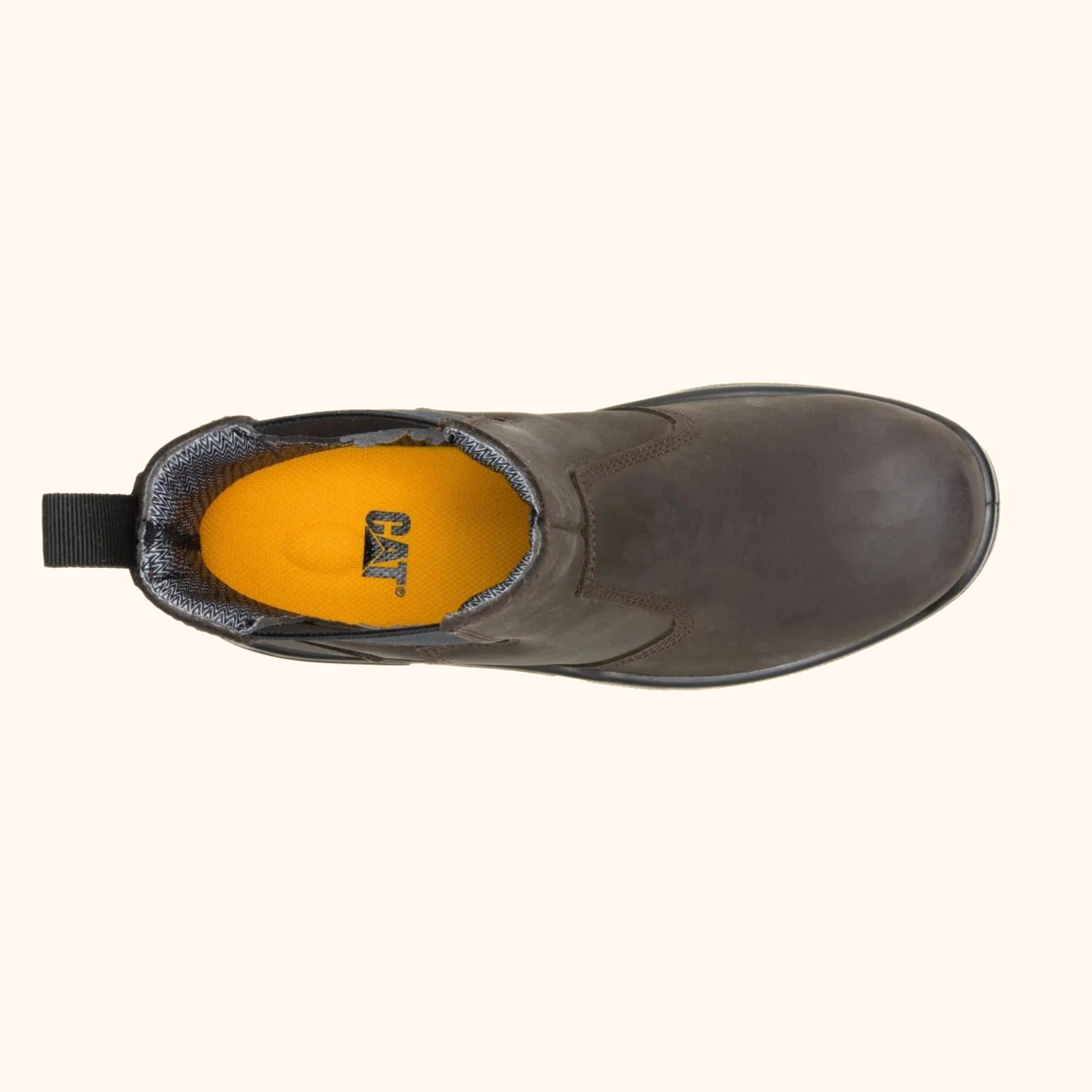 CAT Striver Chelsea Waterproof Steel Toe Work Boot top view showing interior opening