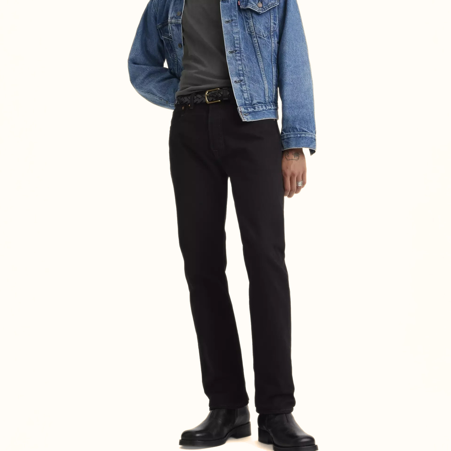 Levi’s 501 Original Fit Jean close-up front view on model in black
