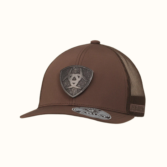 Ariat Metal Shield Snapback Cap Brown front view