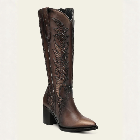 Cuadra Women’s Brown Bovine Leather Western Boots angled front view