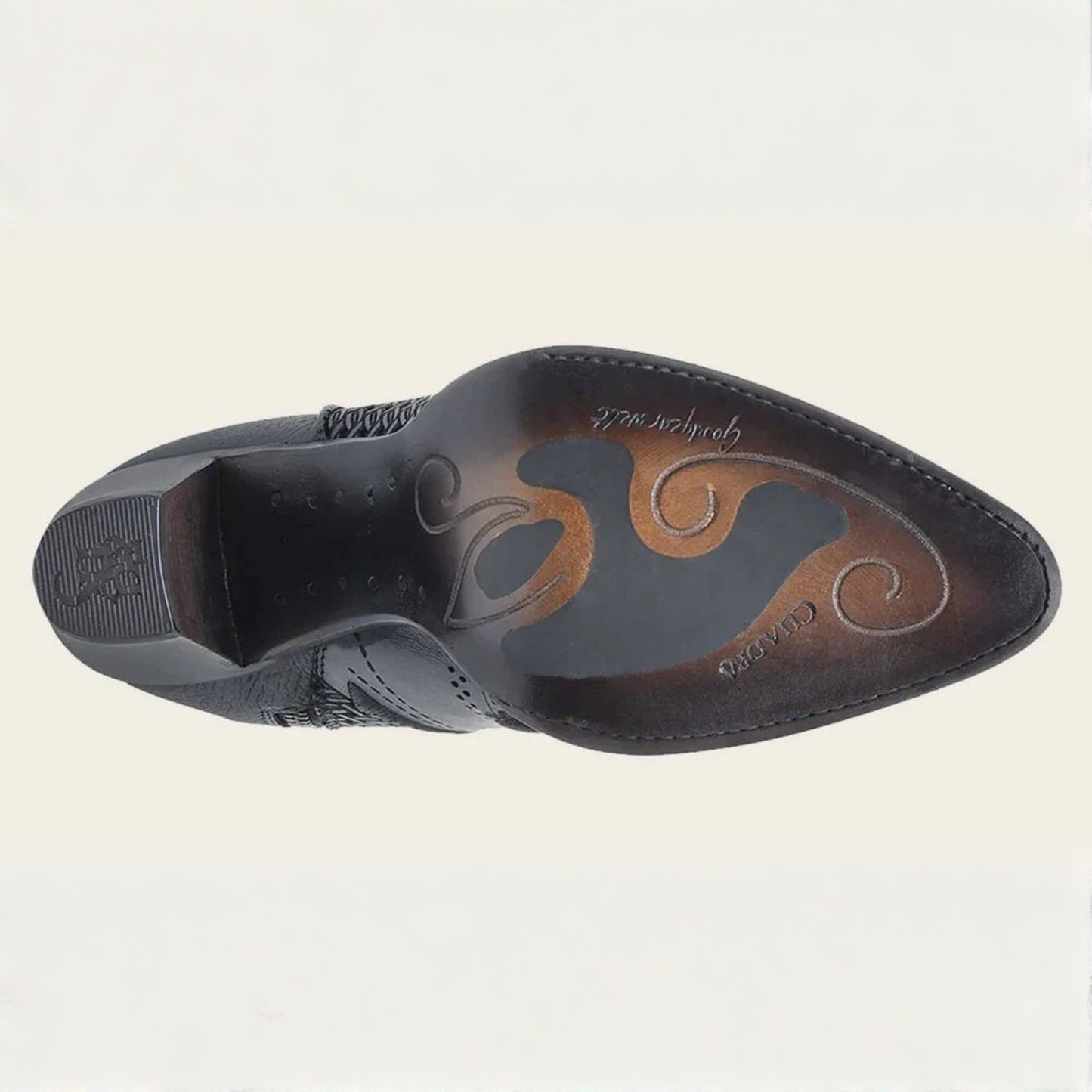 Cuadra Oxford Laser & Embroidery Studs & Zipper Round Toe Bootie outsole view