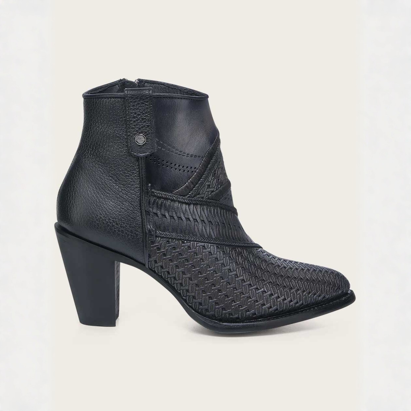 Cuadra Oxford Laser & Embroidery Studs & Zipper Round Toe Bootie side profile