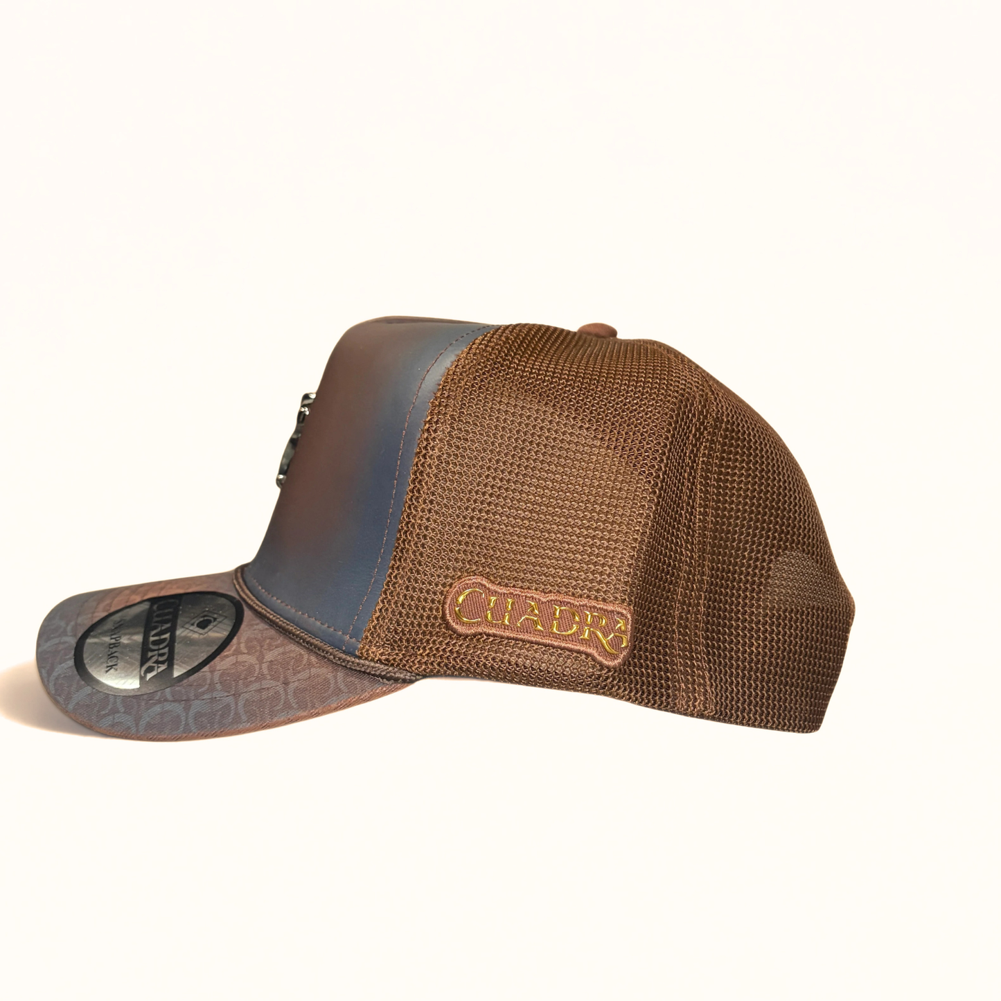 Cuadra Leather Logo Snapback Cap Brown side view