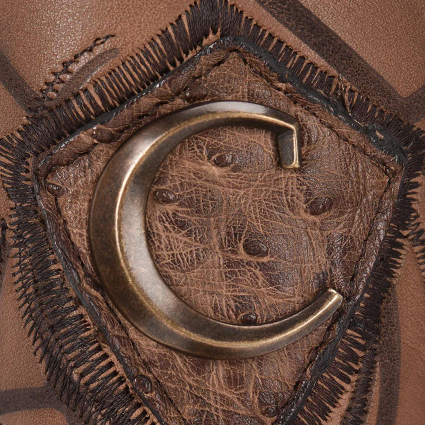 Cuadra Engraved Honey Ostrich Western Boot ostrich leather texture close-up