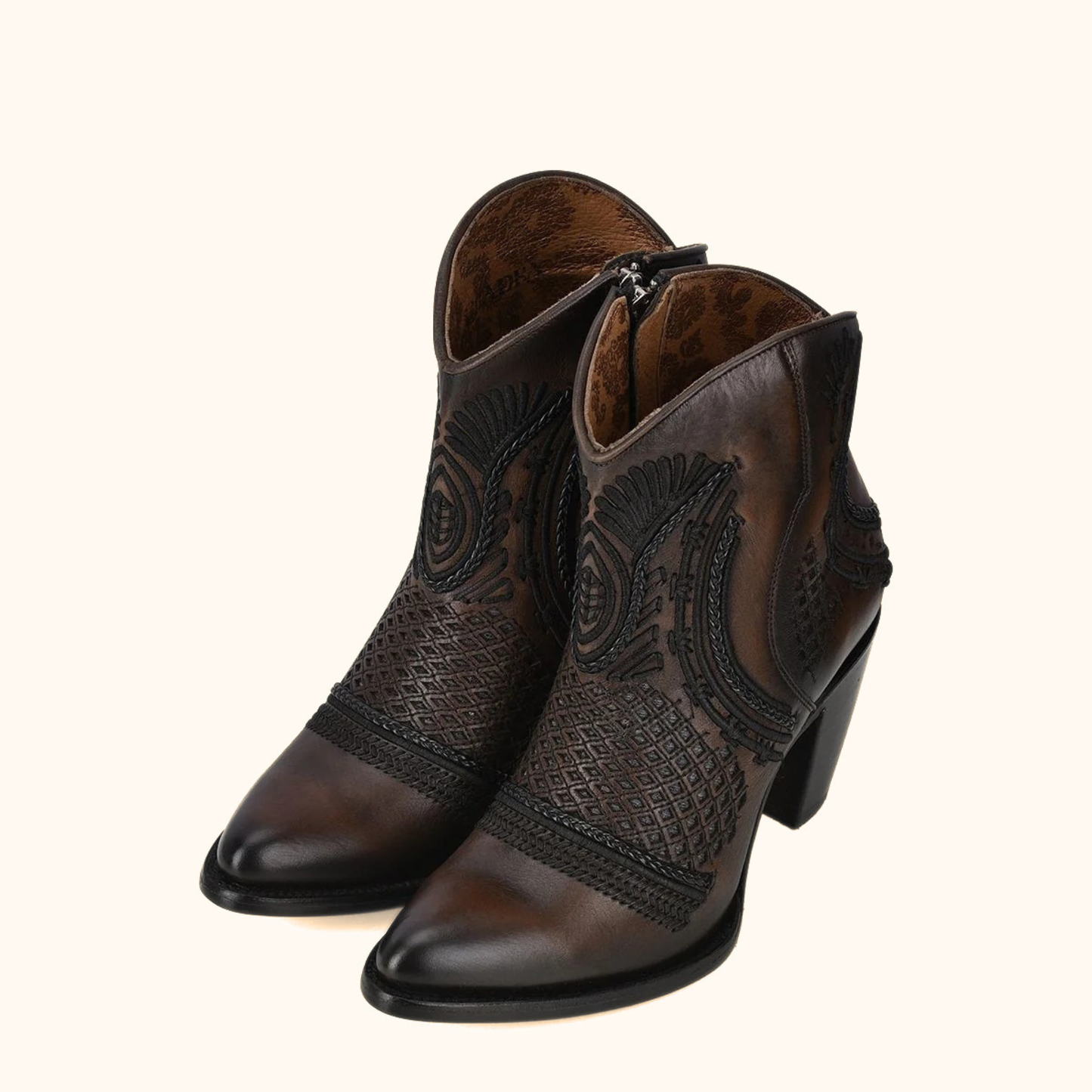 Cuadra Artisan Embroidered Leather Ankle Booties pair view