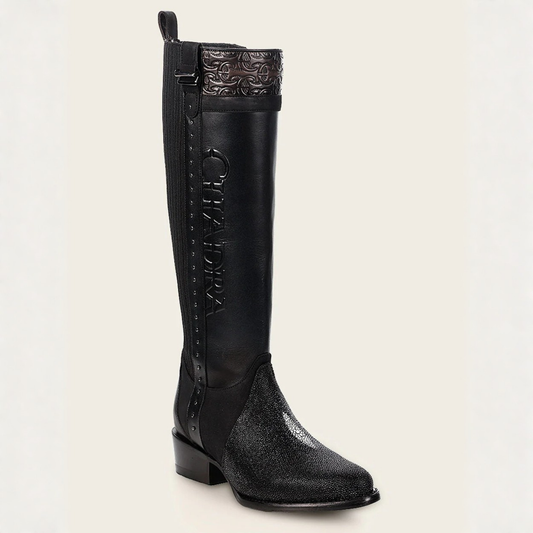 Cuadra Black Stingray Knee High Boots front angle