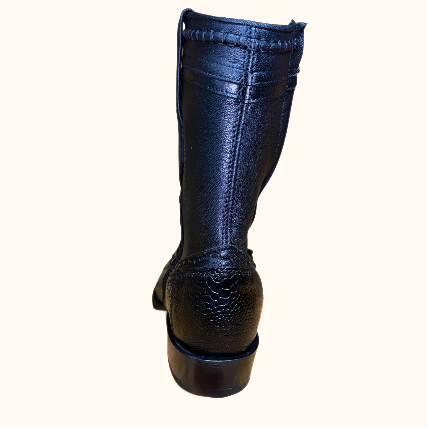 King Exotic Black Ostrich Leg Dubai Short Boot rear view