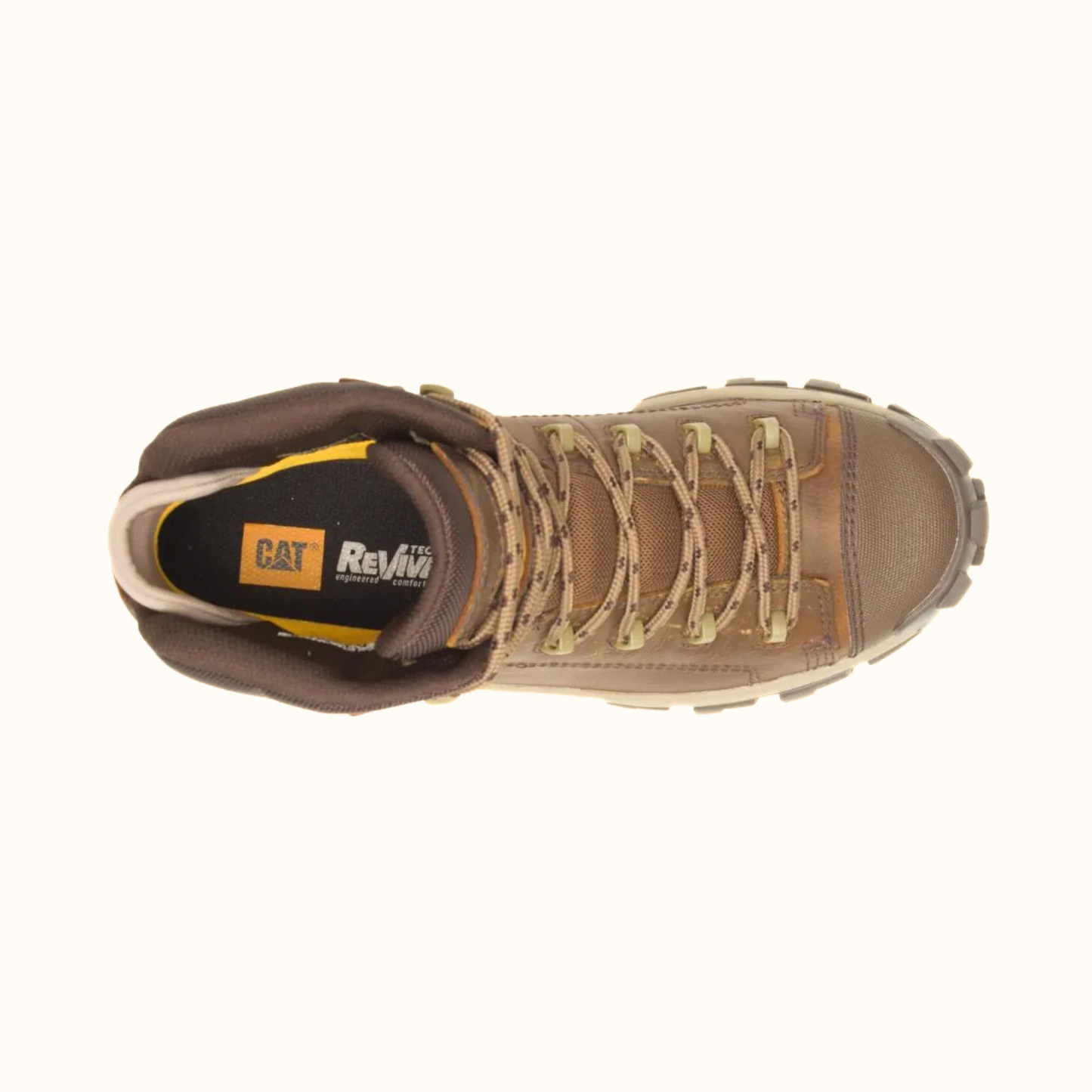 CAT Men’s Brown Invader Hiker Waterproof Work Boot top view