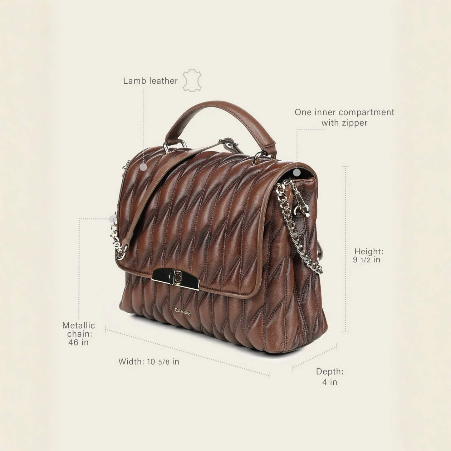 Cuadra Honey Lamb Leather Geometric Shoulder Bag angle front detail with dimensions