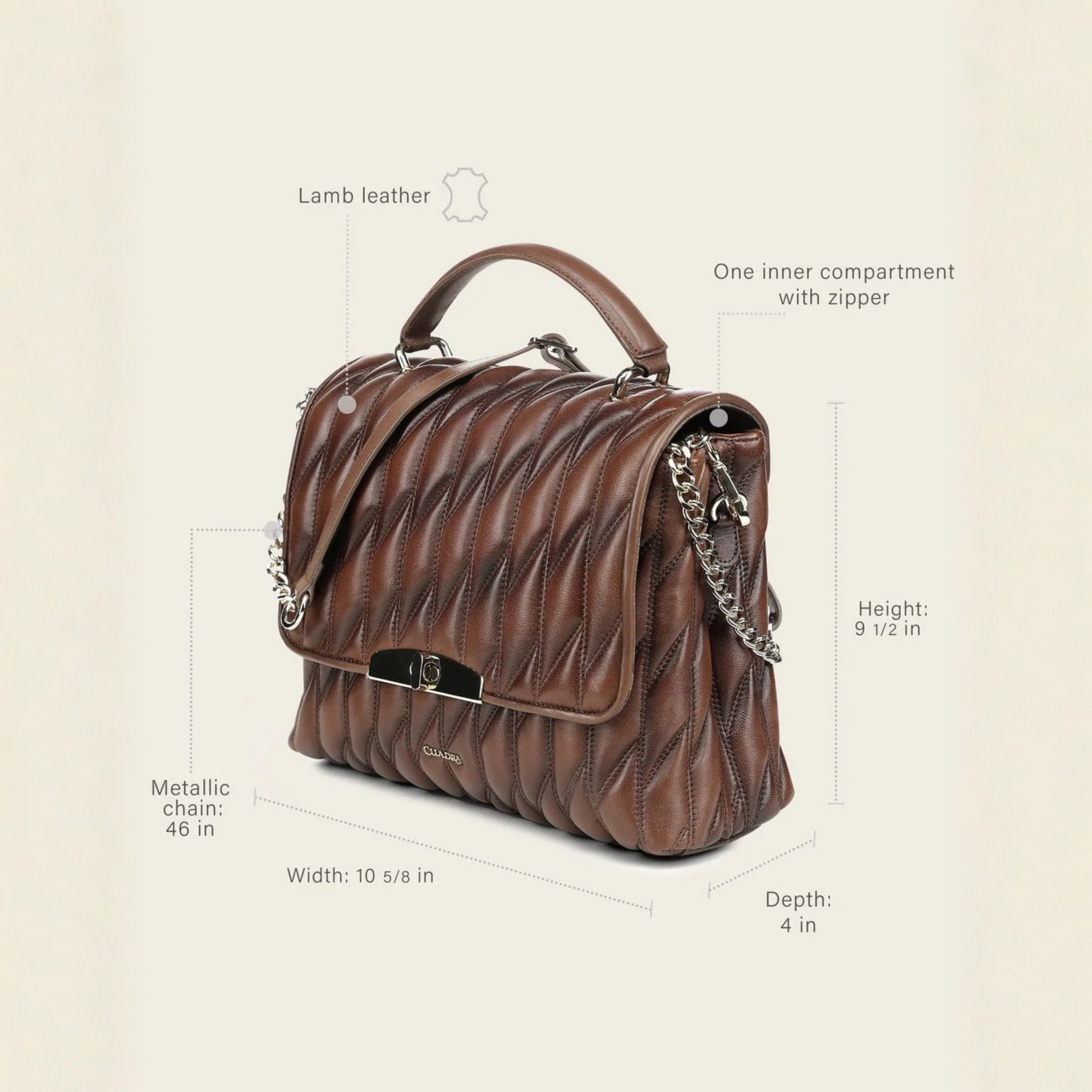 Cuadra Honey Lamb Leather Geometric Shoulder Bag angle front detail with dimensions