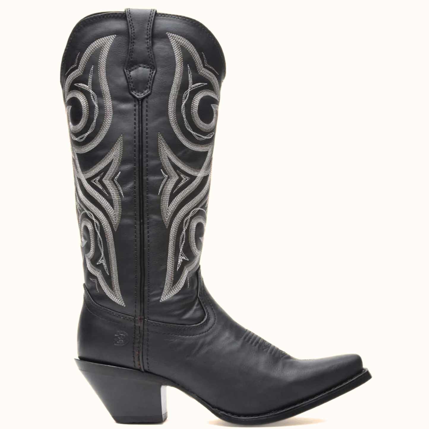 Crush by Durango Black Beauty Western Boot side view in black leather with embroidered shaft