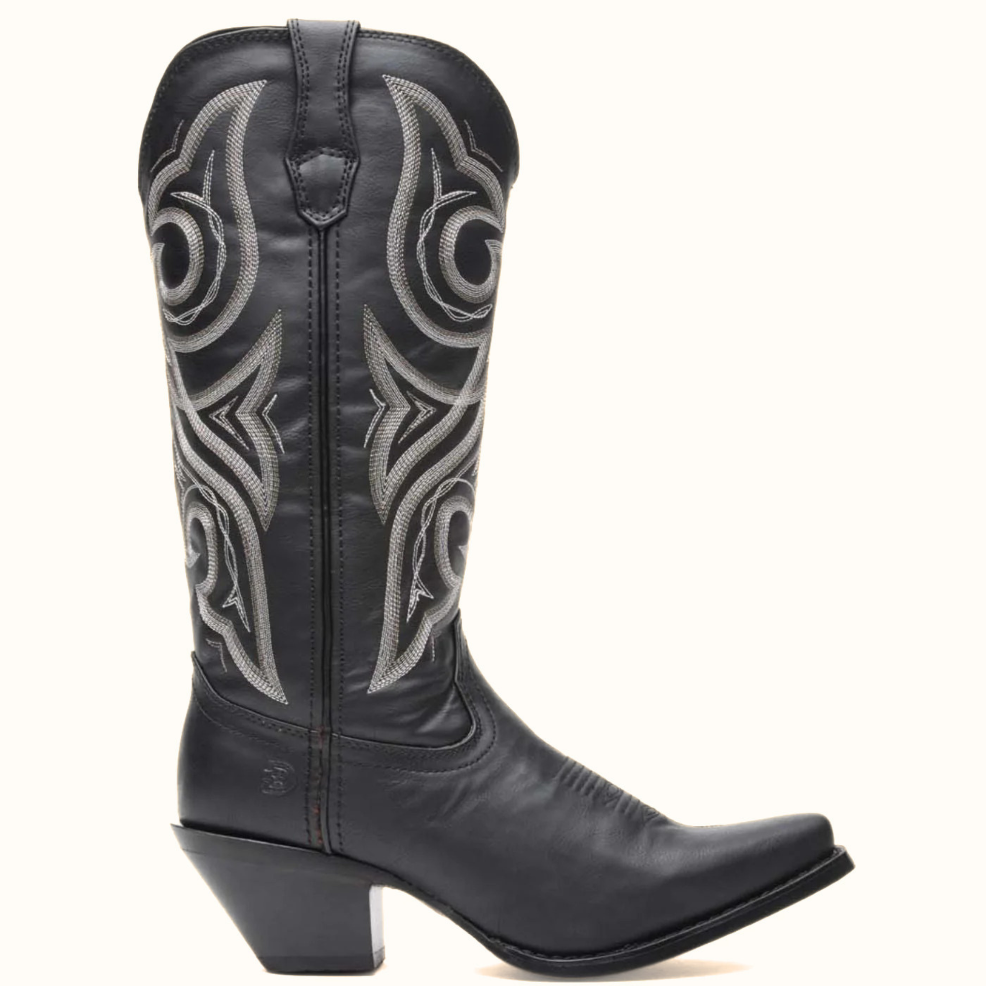 Crush by Durango Black Beauty Western Boot side view in black leather with embroidered shaft