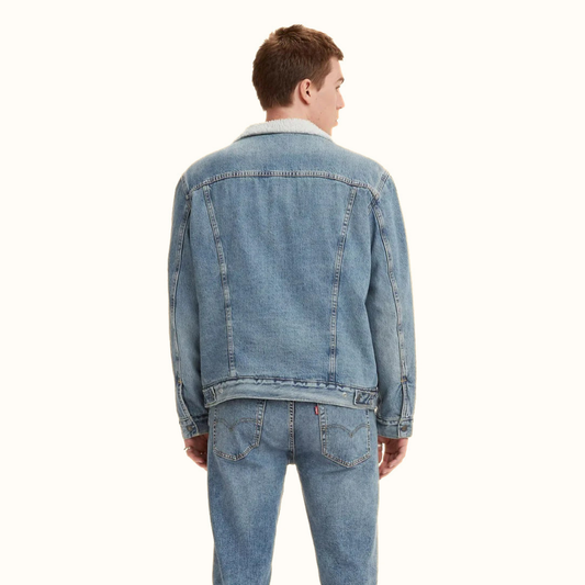 Levi’s Sherpa Trucker Jacket men’s light wash denim back view