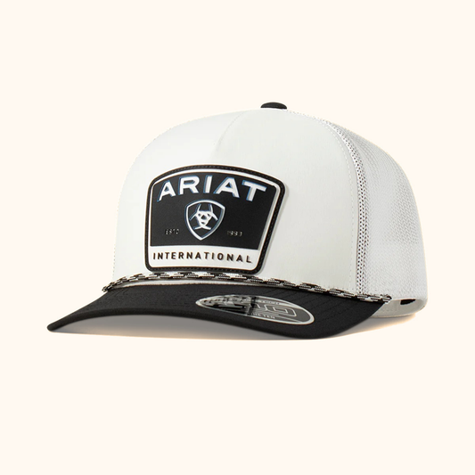 Ariat FlexFit 110 Rubber Patch Snapback Cap White front angled view