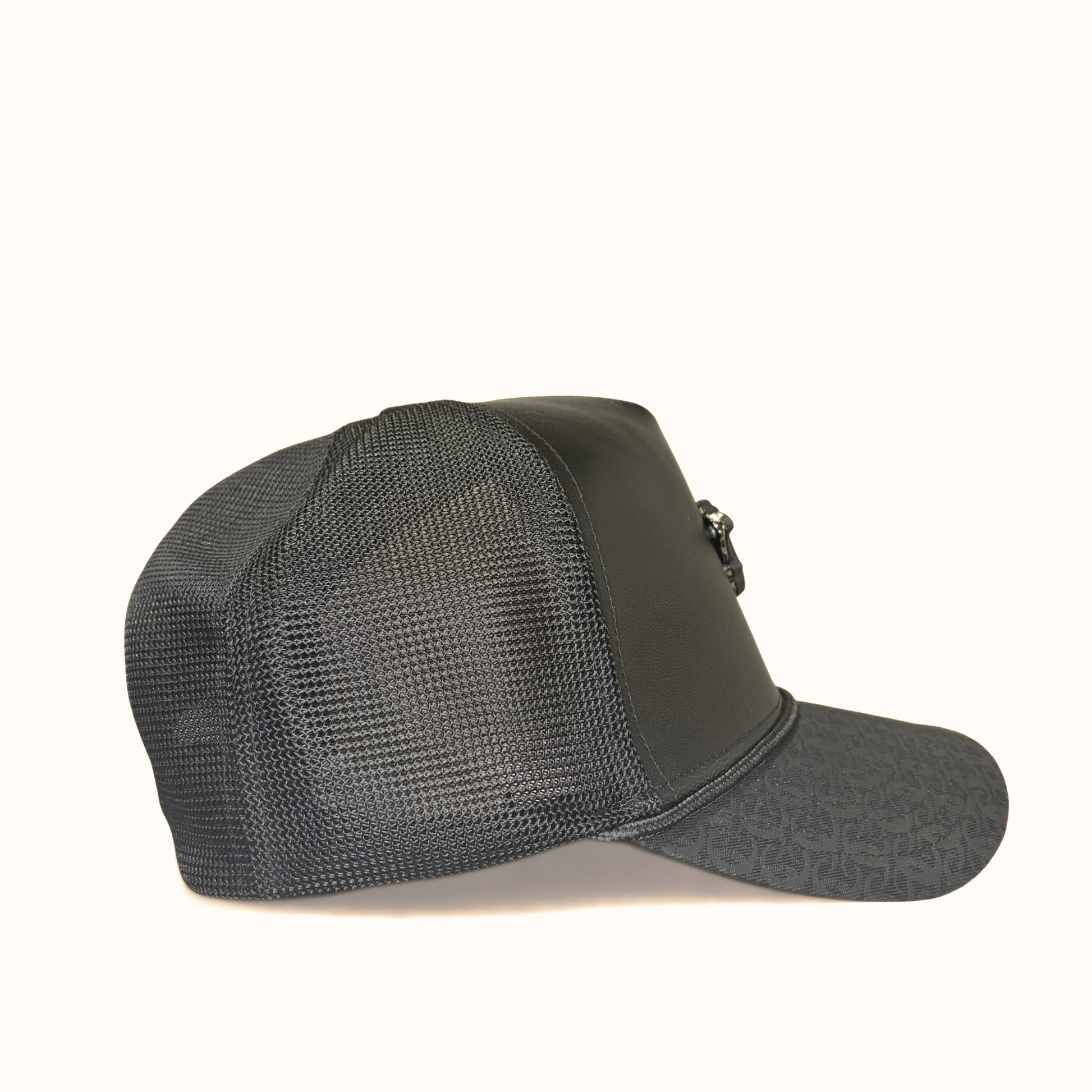 Cuadra Leather Logo Snapback Cap Black side view