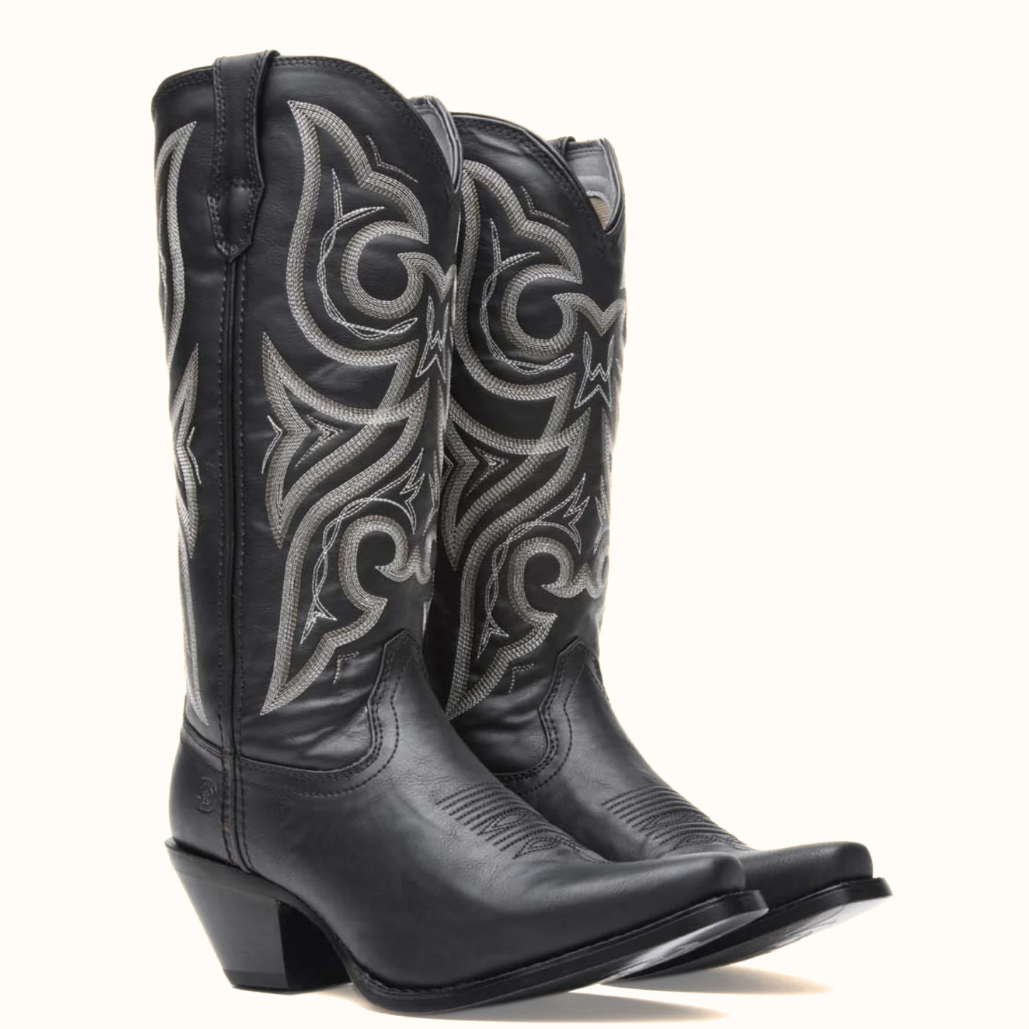 Pair of Crush by Durango Black Beauty Western Boot angled profile in black leather