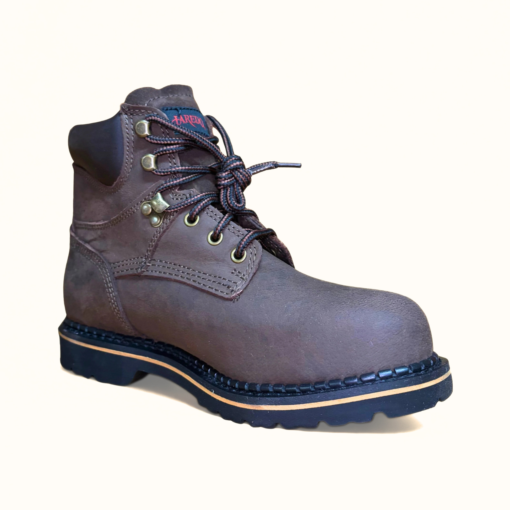 Laredo Hub & Tack Steel Toe Boot brown leather work boot front angle view