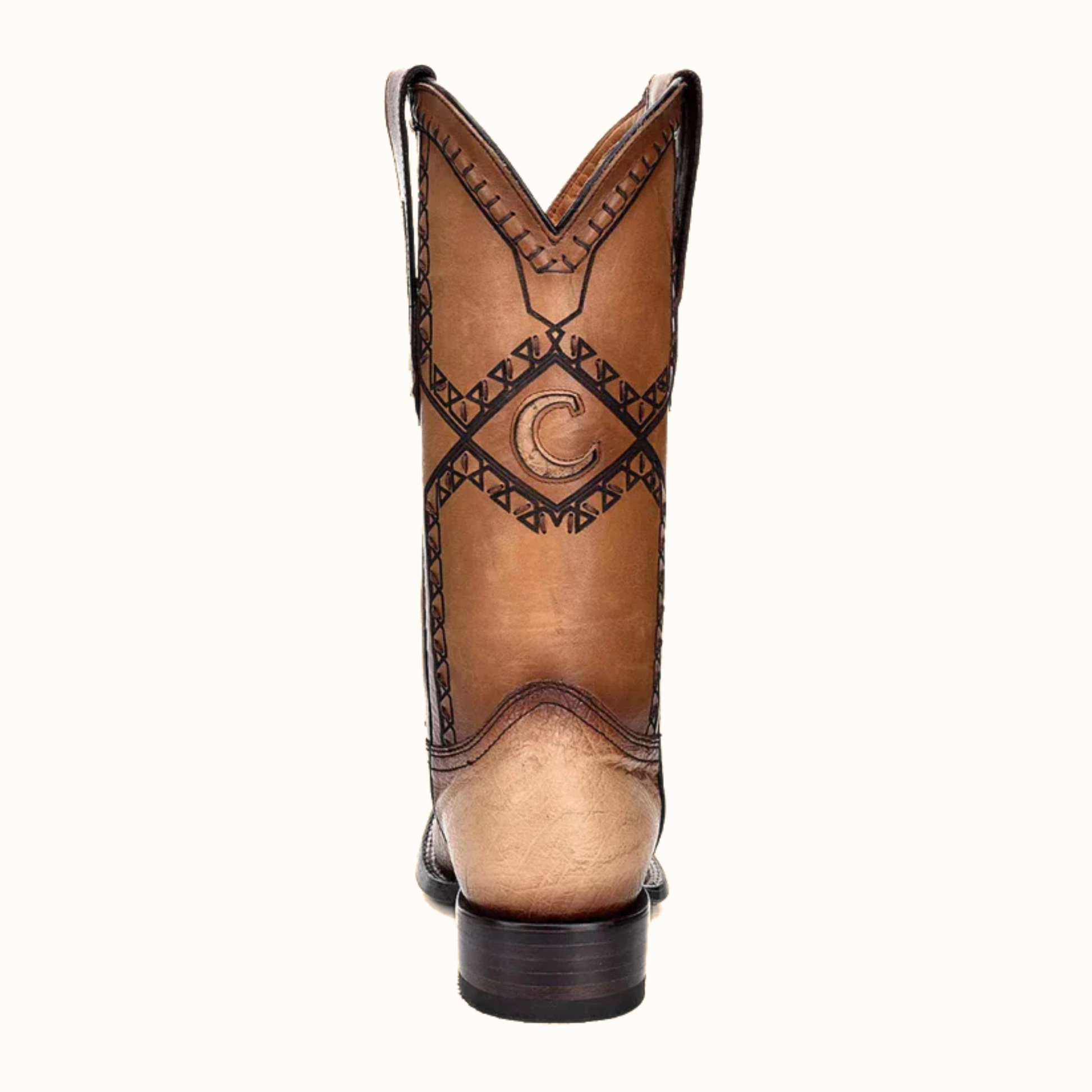 Cuadra Flame Oryx Ostrich Laser & Woven Square Toe Boot rear shaft detail