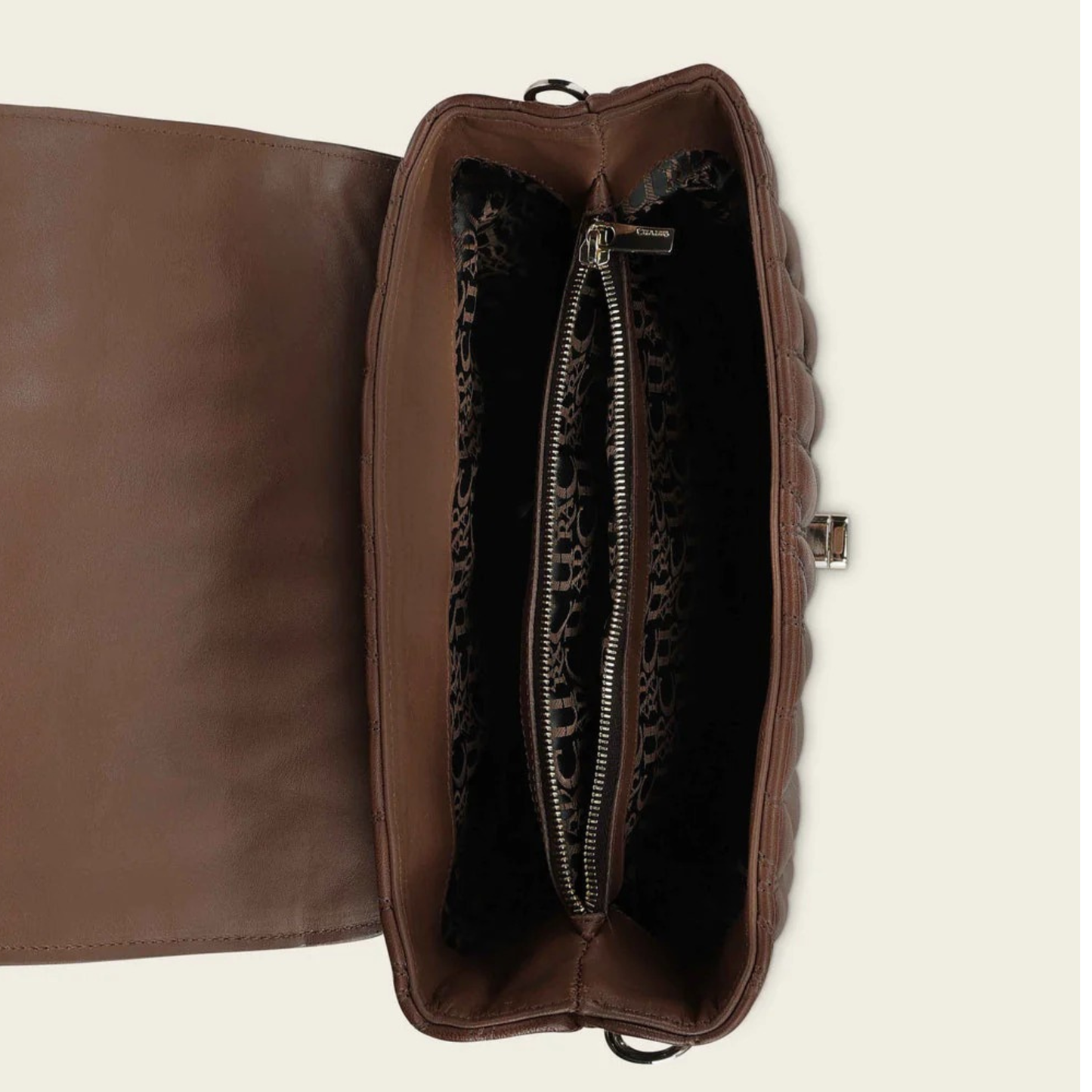 Cuadra Honey Lamb Leather Geometric Shoulder Bag interior detail