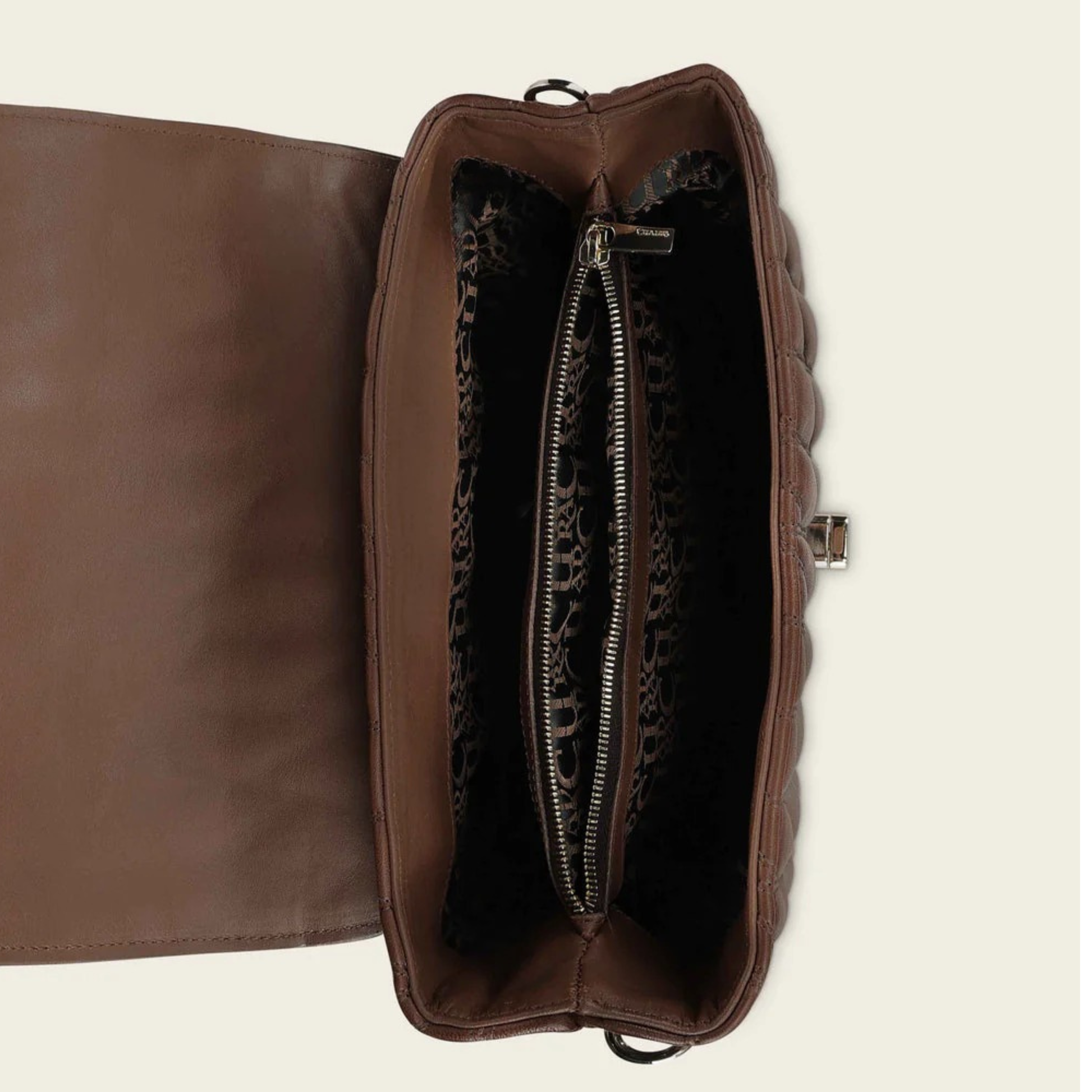 Cuadra Honey Lamb Leather Geometric Shoulder Bag interior detail