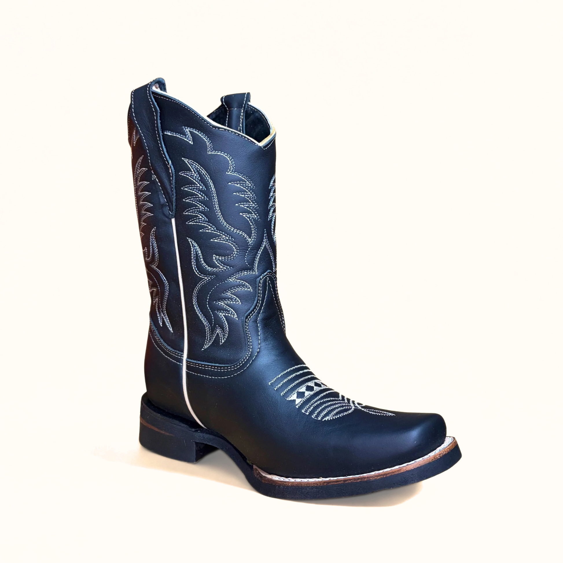 Front angled view of Arius Napa Black Rodeo Boots in black leather