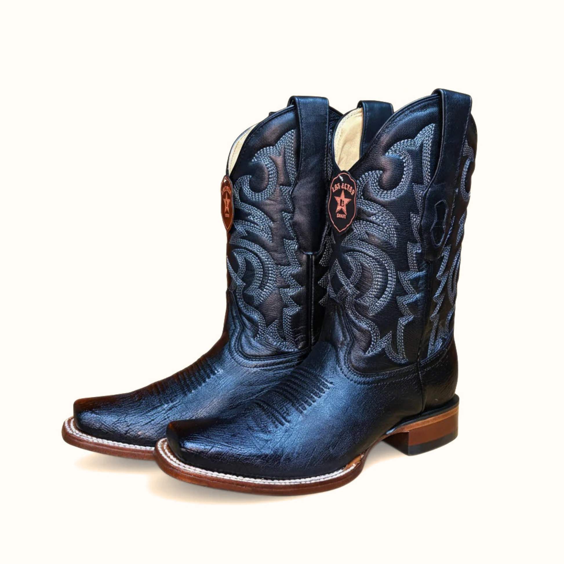 Los Altos Smooth Ostrich Black Rodeo Square Toe Boot front angle pair view