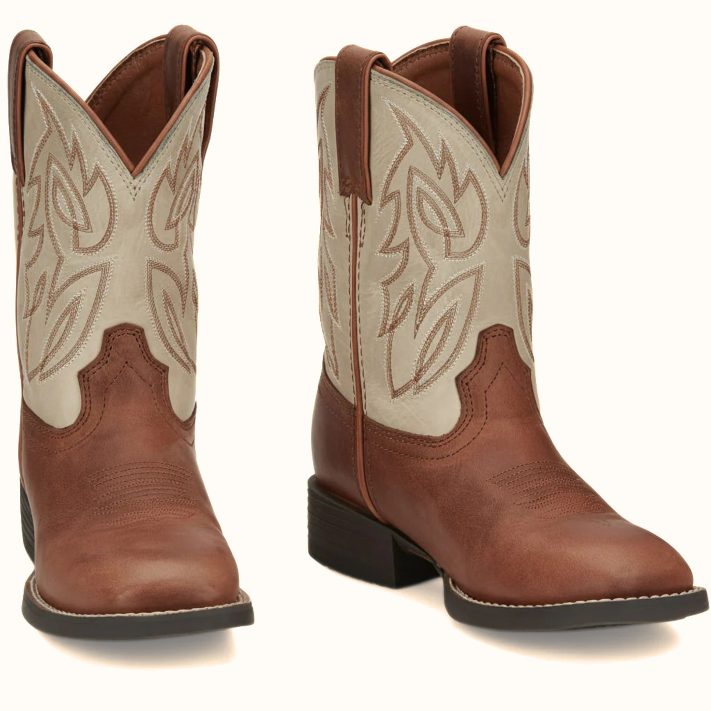 Justin Canter Junior Boot pair in brown leather with cream stitched shaft