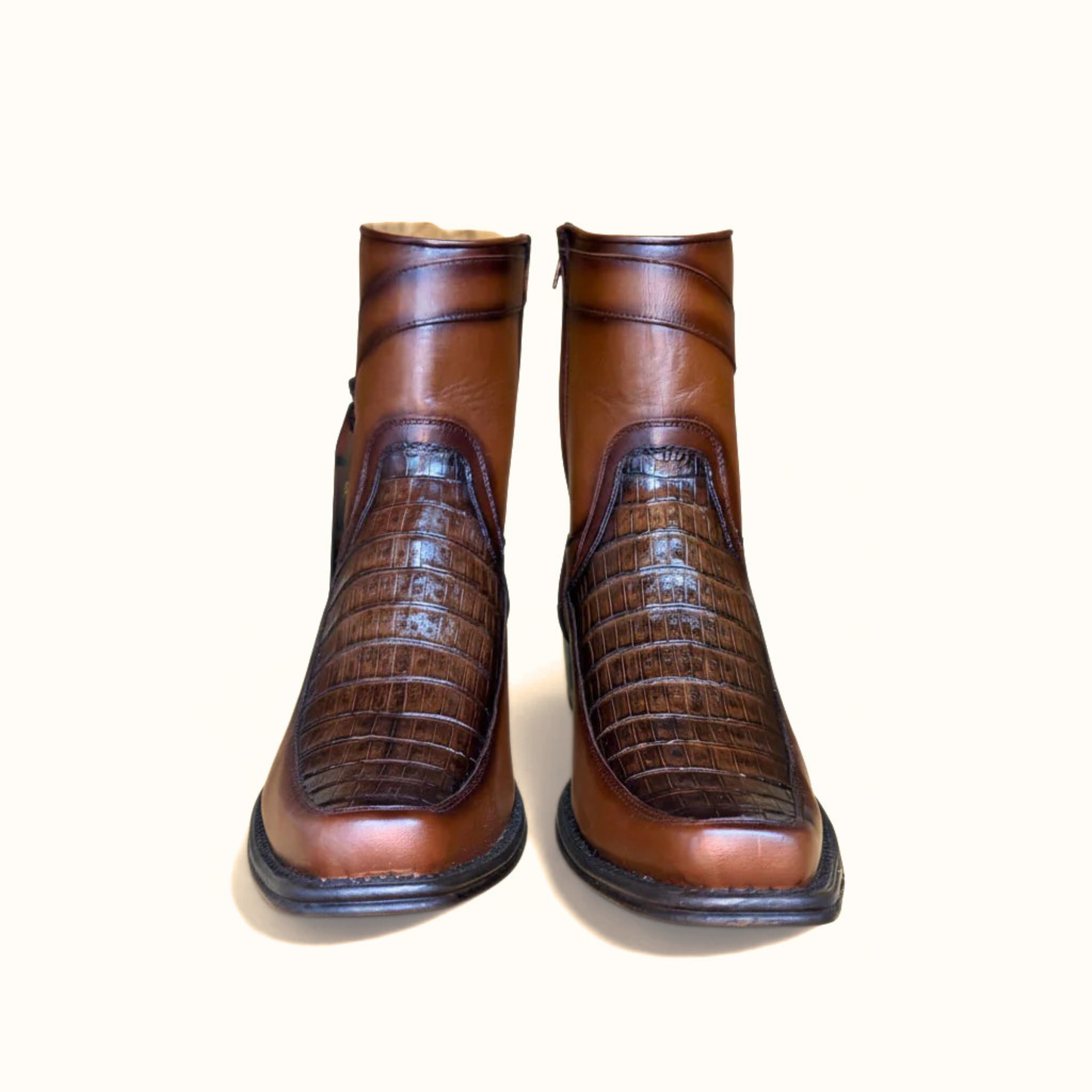 Los Altos Faded Brown Caiman Belly Narrow Square Toe Boot front pair view