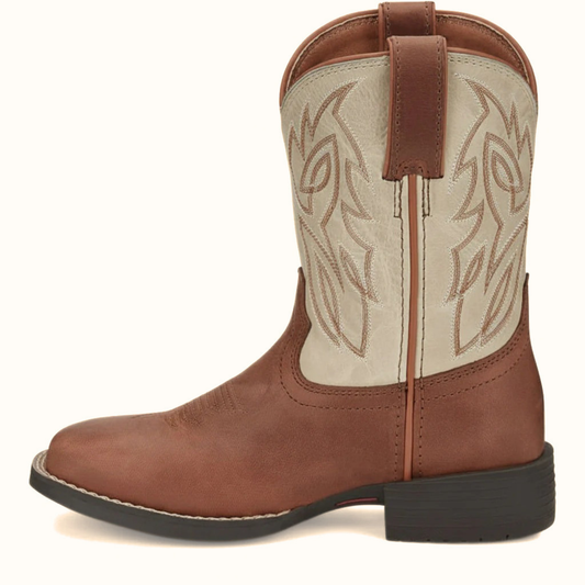 Justin Canter Junior Boot side view in brown and cream leather