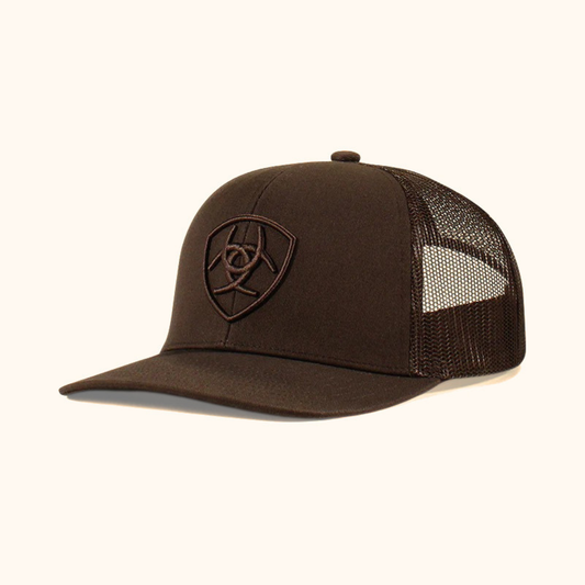 Ariat Shield Logo Snapback Cap Brown front angled view