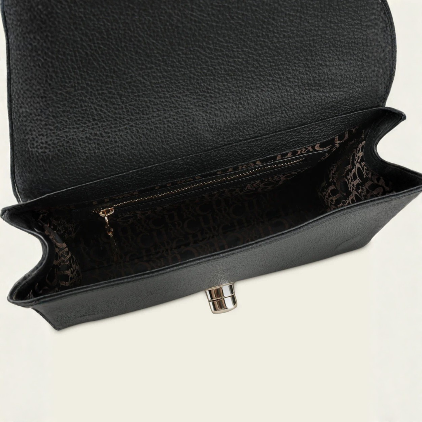 Cuadra Black Leather Crystal Shoulder Bag interior view