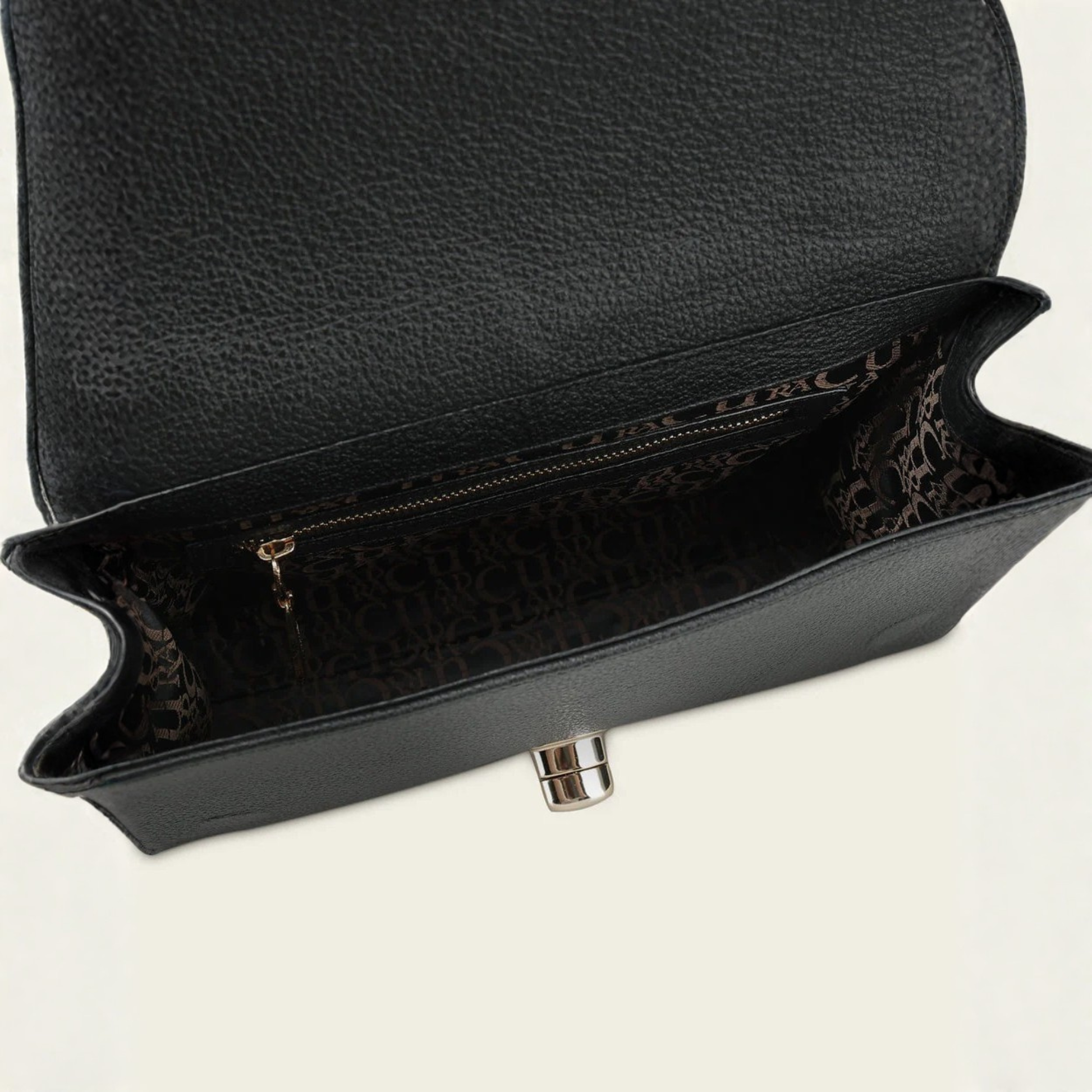 Cuadra Black Leather Crystal Shoulder Bag interior view