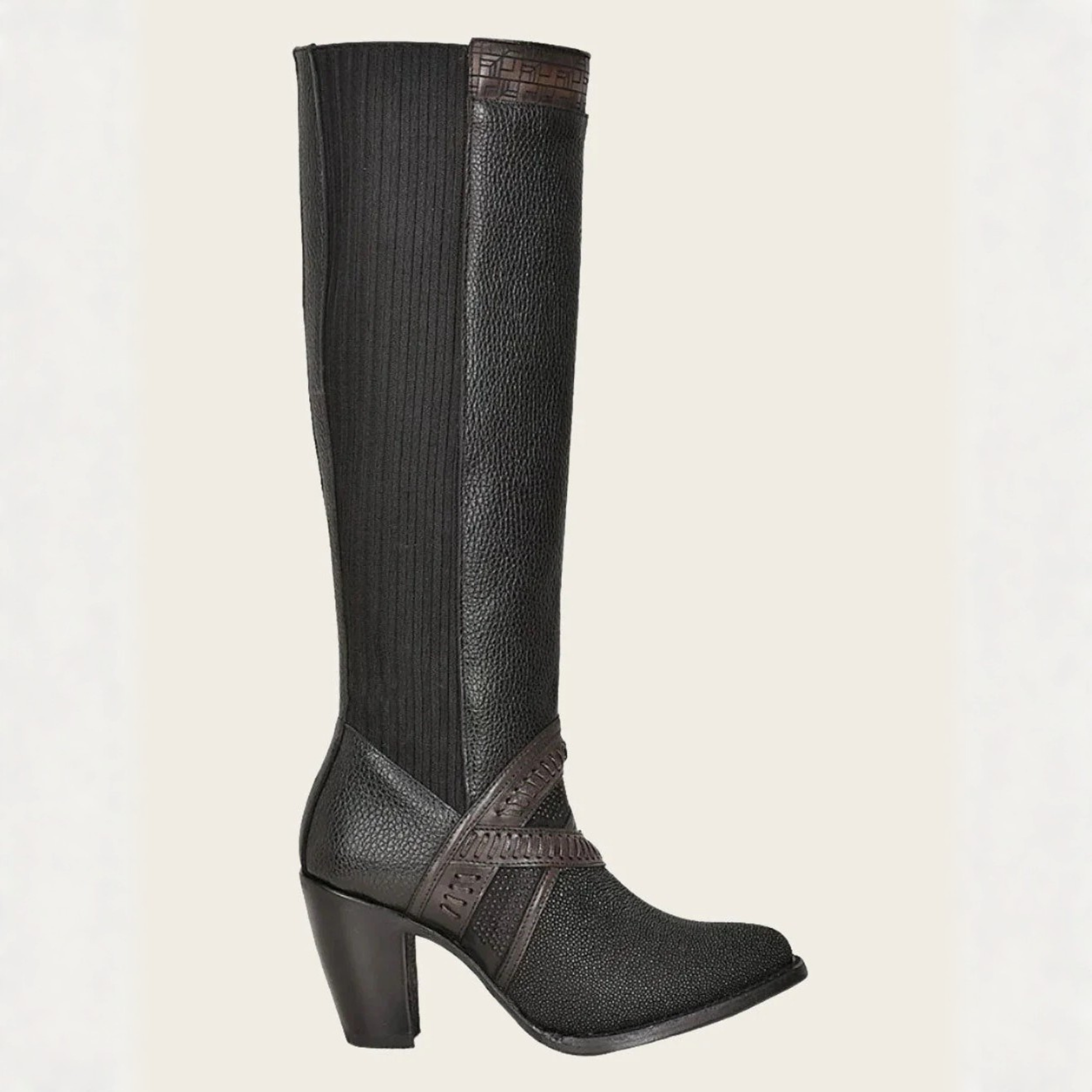 Opposite side profile view of Cuadra Tall Black Stingray Boot