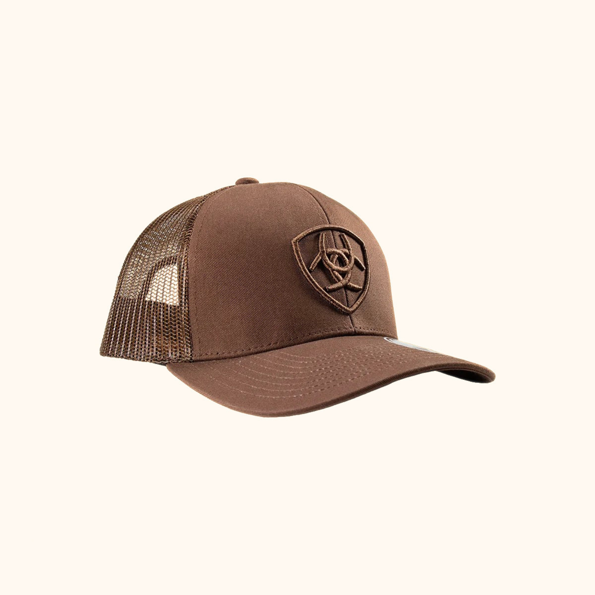 Ariat Shield Logo Snapback Cap Brown front angled view