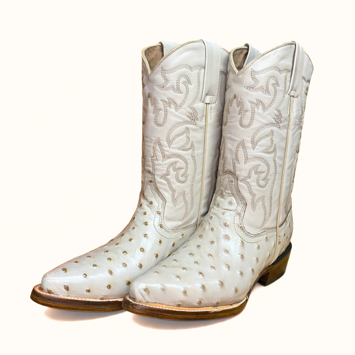 Arius Ostrich Print Texas Western Boot angled pair view