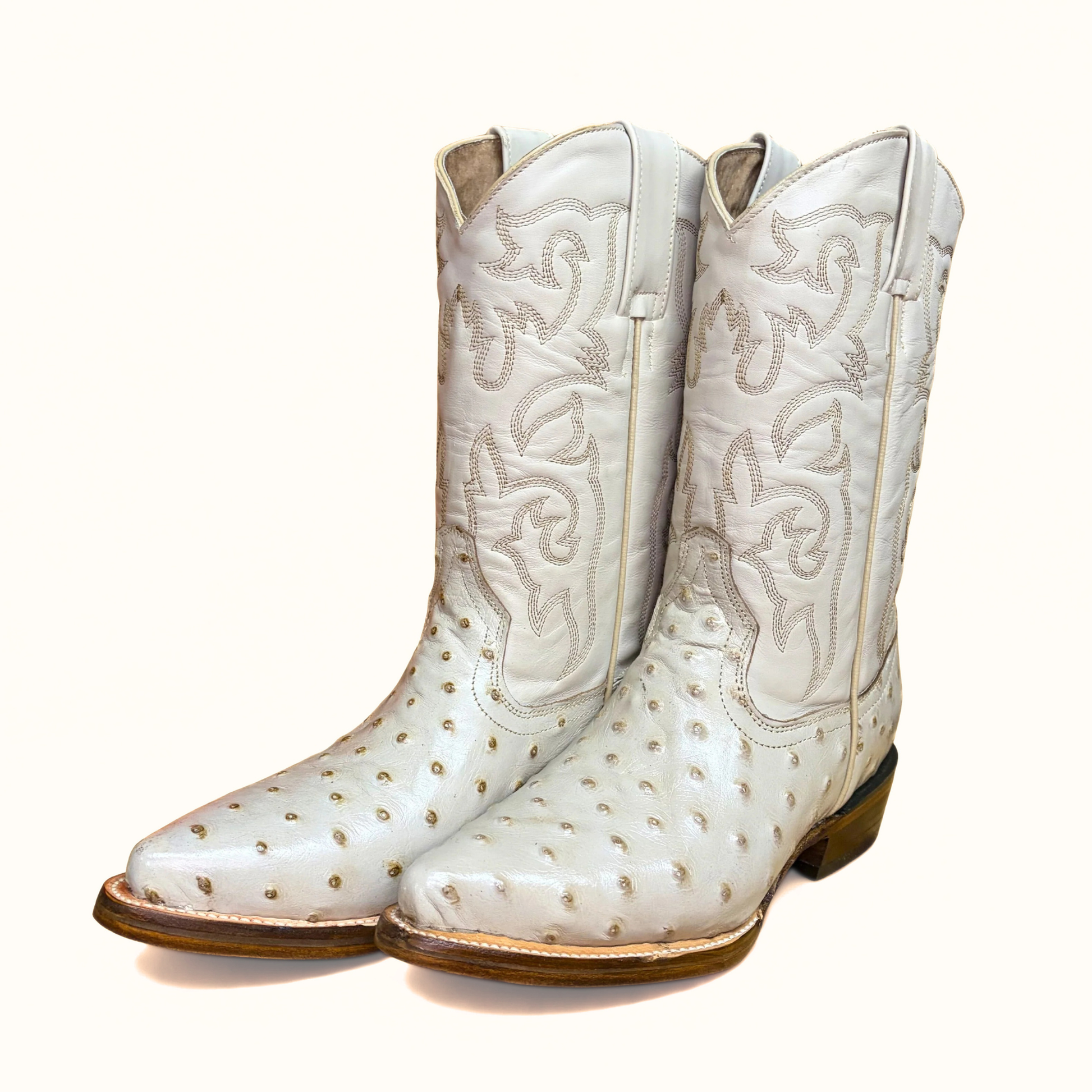 Arius Ostrich Print Texas Western Boot angled pair view