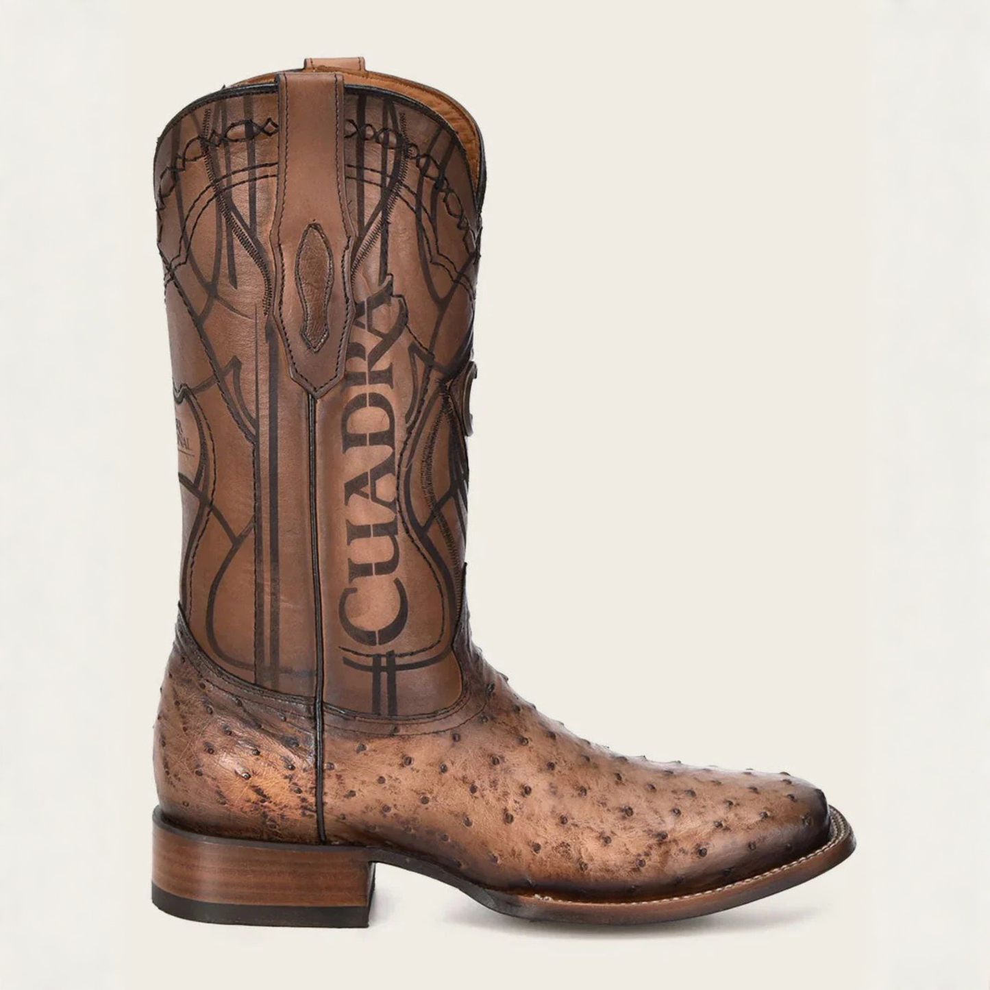 Cuadra Engraved Honey Ostrich Western Boot side profile view